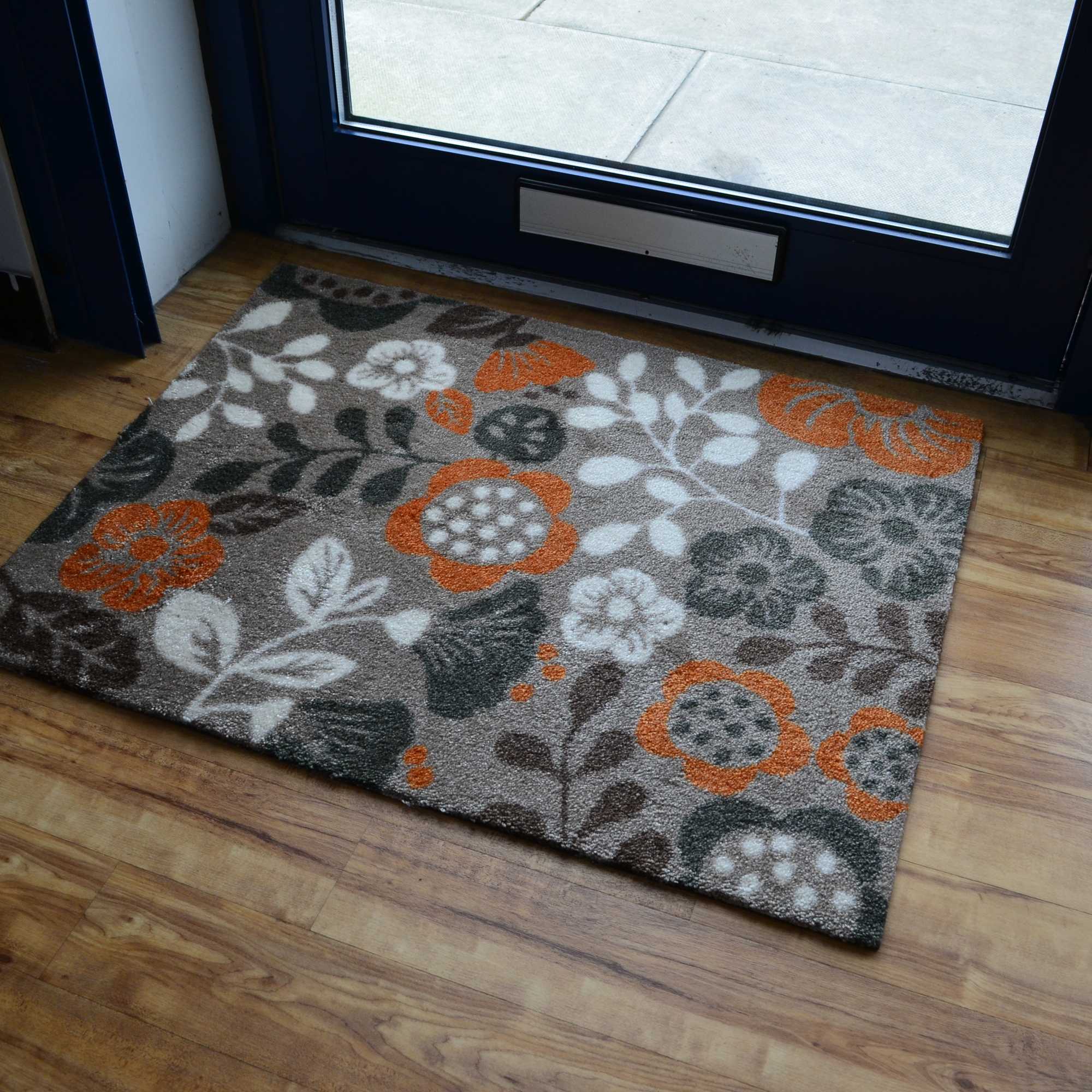 Hola Floral Doormats In Hl13 Rust Orange